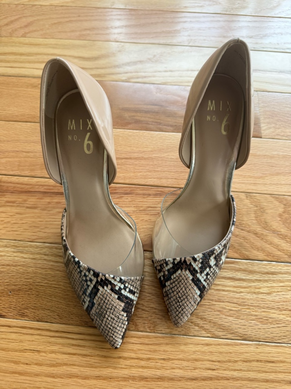 Mix No. 6 Nude D'Orsay Pumps with Snake-Print Toe
